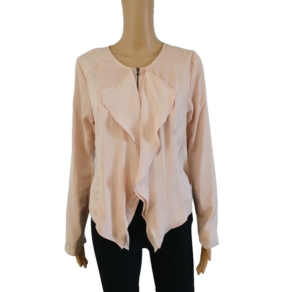 Jennifer Lopez Sz 10 Pink Ruffle Zip Up Front Taylored Jacket Style Club Top - Picture 3 of 11